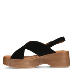Zwarte Leren Plateau Sandalen^Sacha Store