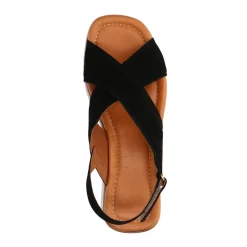 Zwarte Leren Plateau Sandalen^Sacha Store