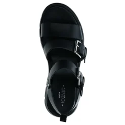 Zwarte Leren Plateau Sandalen Met Gespen^Sacha Shop