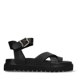 Zwarte Leren Plateau Sandalen^Sacha Clearance