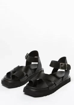 Zwarte Leren Plateau Sandalen^Sacha Clearance