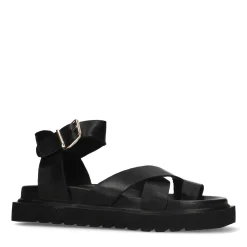 Zwarte Leren Plateau Sandalen^Sacha Clearance