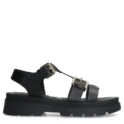Zwarte Leren Plateau Sandalen^Sacha Best