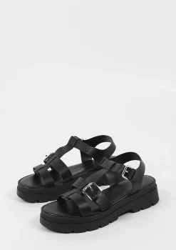 Zwarte Leren Plateau Sandalen^Sacha Best