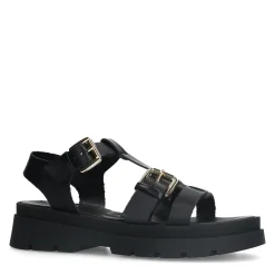Zwarte Leren Plateau Sandalen^Sacha Best