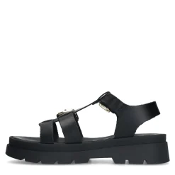 Zwarte Leren Plateau Sandalen^Sacha Best