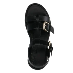 Zwarte Leren Plateau Sandalen^Sacha Best