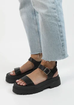 Zwarte Leren Plateau Sandalen^Sacha Cheap