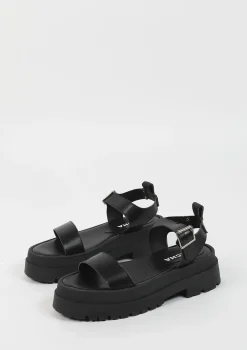 Zwarte Leren Plateau Sandalen^Sacha Cheap