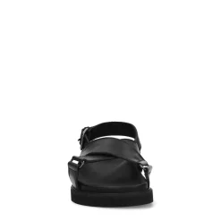 Zwarte Leren Plateau Sandalen Met Gekruiste Banden^Sacha Cheap