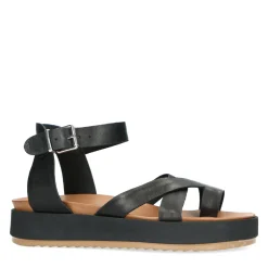 Zwarte Leren Plateau Sandalen^Sacha Sale