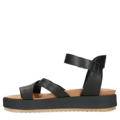 Zwarte Leren Plateau Sandalen^Sacha Sale