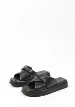 Zwarte Leren Plateau Slippers^Sacha Best Sale