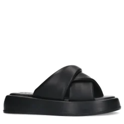 Zwarte Leren Plateau Slippers^Sacha Best Sale