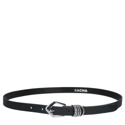 Zwarte Leren Riem Met Zilverkleurige Gesp^Sacha New