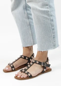 Zwarte Leren Sandalen Met Goudkleurige Studs^Sacha Discount