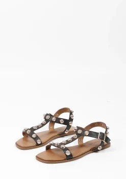 Zwarte Leren Sandalen Met Goudkleurige Studs^Sacha Discount