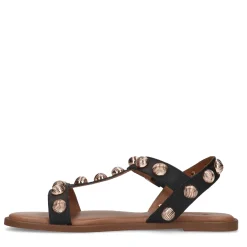 Zwarte Leren Sandalen Met Goudkleurige Studs^Sacha Discount