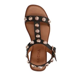 Zwarte Leren Sandalen Met Goudkleurige Studs^Sacha Discount