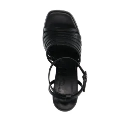 Zwarte Leren Sandalen Met Hak^Sacha Best