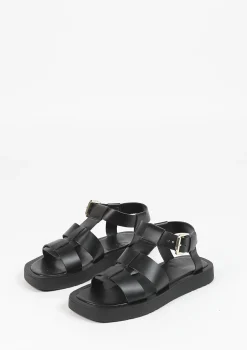 Zwarte Leren Sandalen Met Gesp^Sacha Online