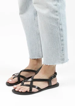 Zwarte Leren Sandalen Met Gekruiste Bandjes^Sacha Fashion