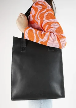 Zwarte Leren Shopper Met Laptopvak^Sacha Flash Sale