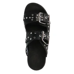 Zwarte Leren Slippers Met Zilverkleurige Studs^Sacha Online