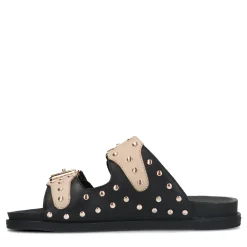 Zwarte Leren Slippers Met Goudkleurige Studs^Sacha Shop