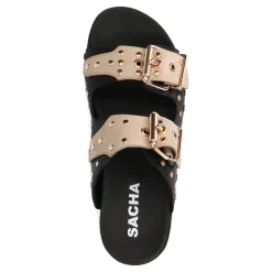 Zwarte Leren Slippers Met Goudkleurige Studs^Sacha Shop