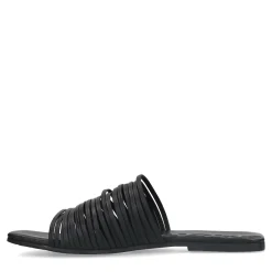 Zwarte Leren Slippers Met Bandjes^Sacha New