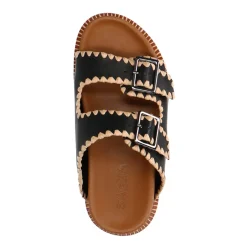 Zwarte Leren Slippers Met Gespen^Sacha Outlet