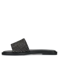 Zwarte Leren Slippers Met Strass Band^Sacha Best Sale