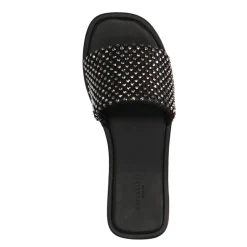 Zwarte Leren Slippers Met Strass Band^Sacha Best Sale