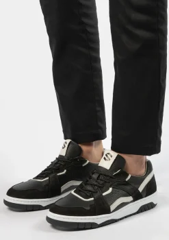 Zwarte Leren Sneakers Met Grijze Details^Sacha Outlet