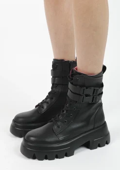 Zwarte Leren Veterboots^Sacha Hot