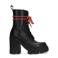 Zwarte Leren Veterboots Met Plateau Hak^Sacha Sale