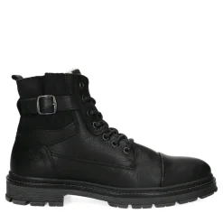 Zwarte Leren Veterboots Met Imitatiebont^Sacha Outlet