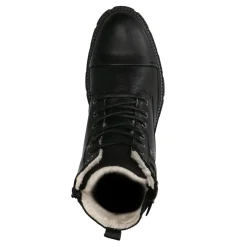 Zwarte Leren Veterboots Met Imitatiebont^Sacha Outlet