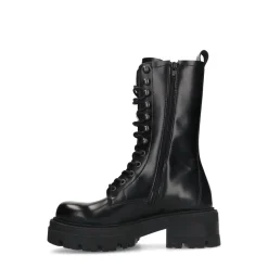 Zwarte Leren Veterlaarsjes Met Plateau Hak^Sacha New