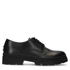 Zwarte Leren Veterschoenen Met Grove Zool^Sacha Store