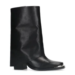 Zwarte Leren Western Enkellaarsjes Met Flap^Sacha Online