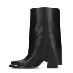 Zwarte Leren Western Enkellaarsjes Met Flap^Sacha Online