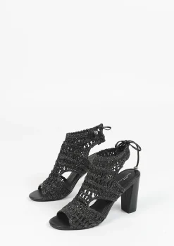 Zwarte Opengewerkte Sandalen Met Hak^Sacha Online