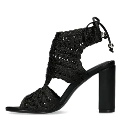 Zwarte Opengewerkte Sandalen Met Hak^Sacha Online