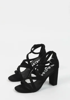 Zwarte Opengewerkte Sandalen Met Hak^Sacha Fashion