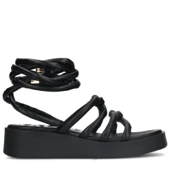 Zwarte Plateau Sandalen Met Strikveters^Sacha Shop