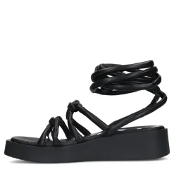 Zwarte Plateau Sandalen Met Strikveters^Sacha Shop
