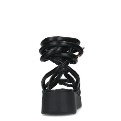 Zwarte Plateau Sandalen Met Strikveters^Sacha Shop