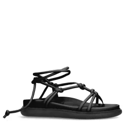 Zwarte Platte Sandalen Met Strikveters^Sacha Best Sale